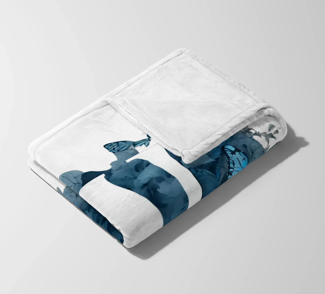 Blue butterfly W fleece blanket by Shinery