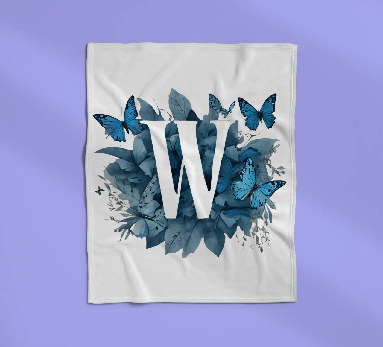 Blue butterfly W fleece blanket by Shinery