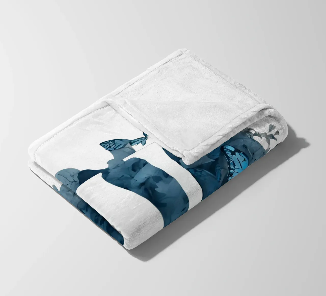 Blue butterfly W fleece blanket by Shinery
