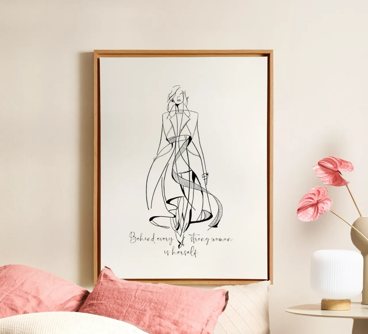 Dietro ogni donna forte c'è se stessa II in bianco e nero tela con Cornice a cassetta da ArtDesign by KBK