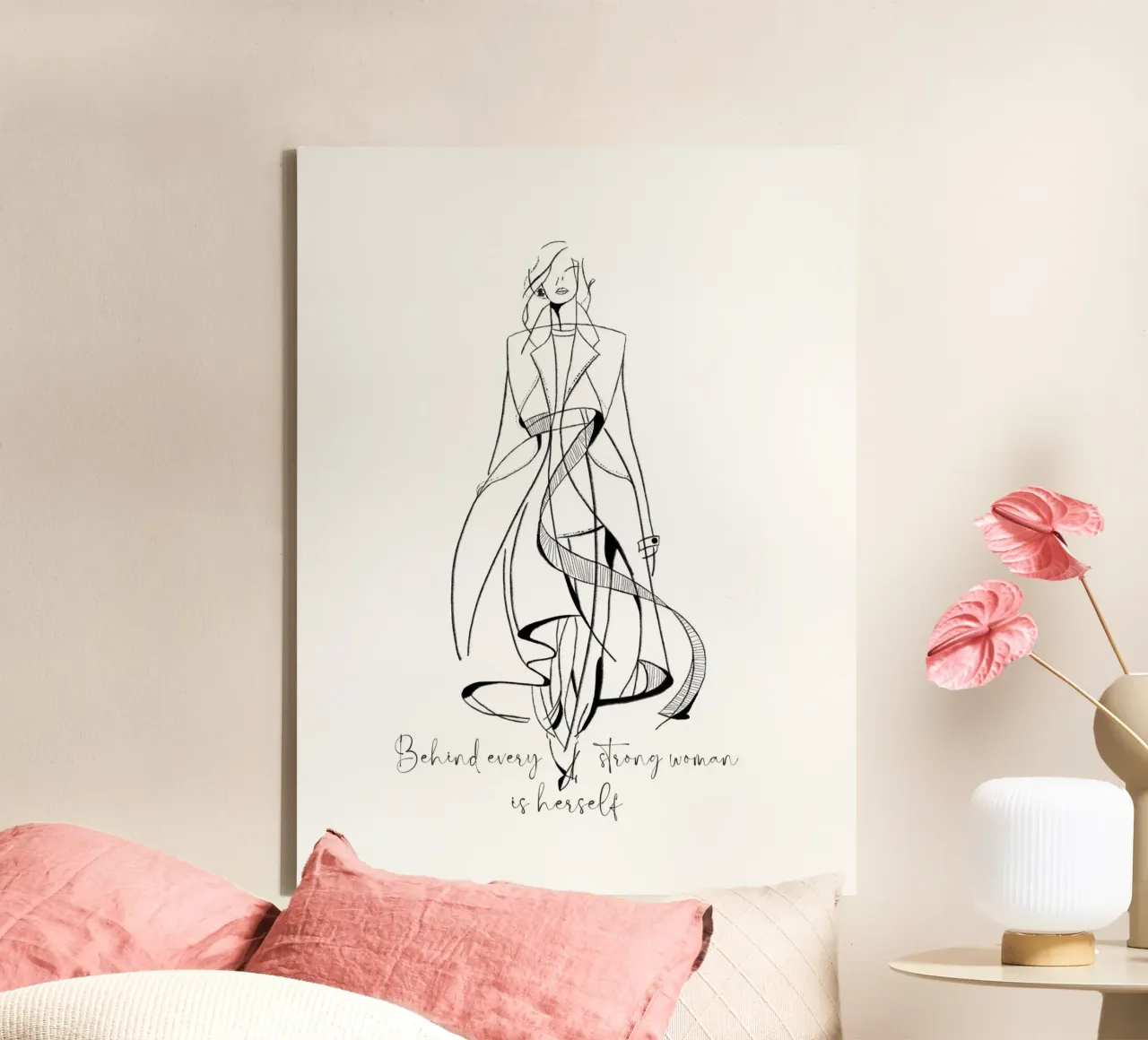 Dietro ogni donna forte c'è se stessa II in bianco e nero tela con Cornice a cassetta da ArtDesign by KBK