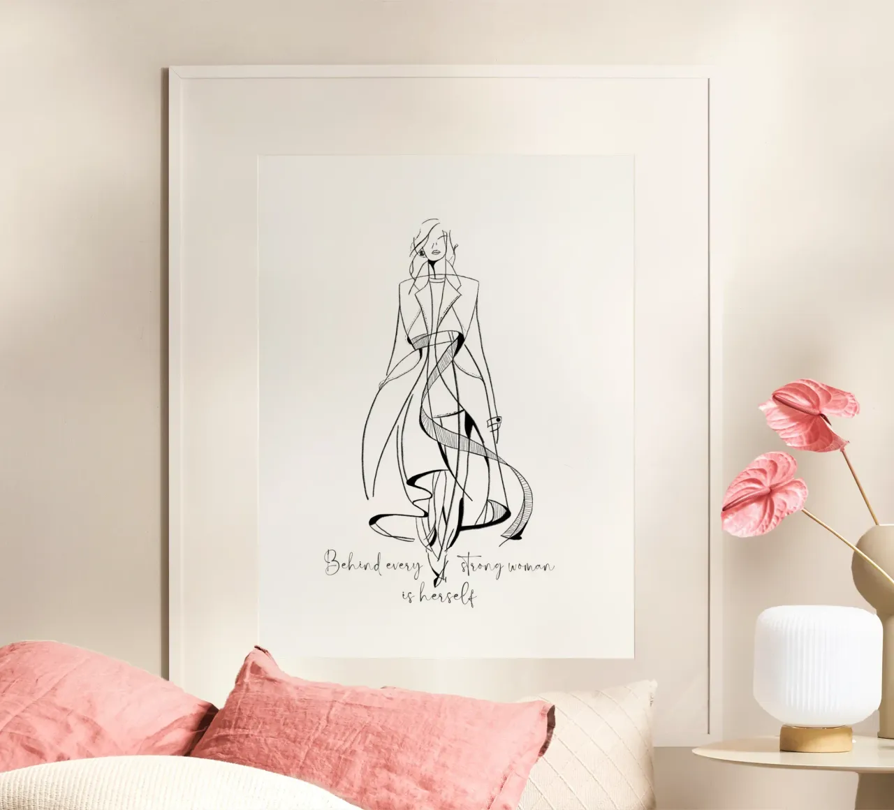 Dietro ogni donna forte c'è se stessa II in bianco e nero poster con telaio in plastica da ArtDesign by KBK