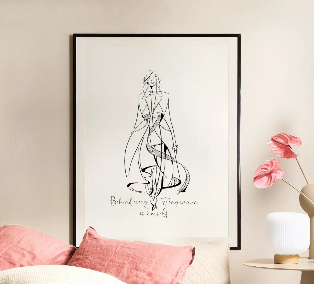 Dietro ogni donna forte c'è se stessa II in bianco e nero poster con telaio in plastica da ArtDesign by KBK