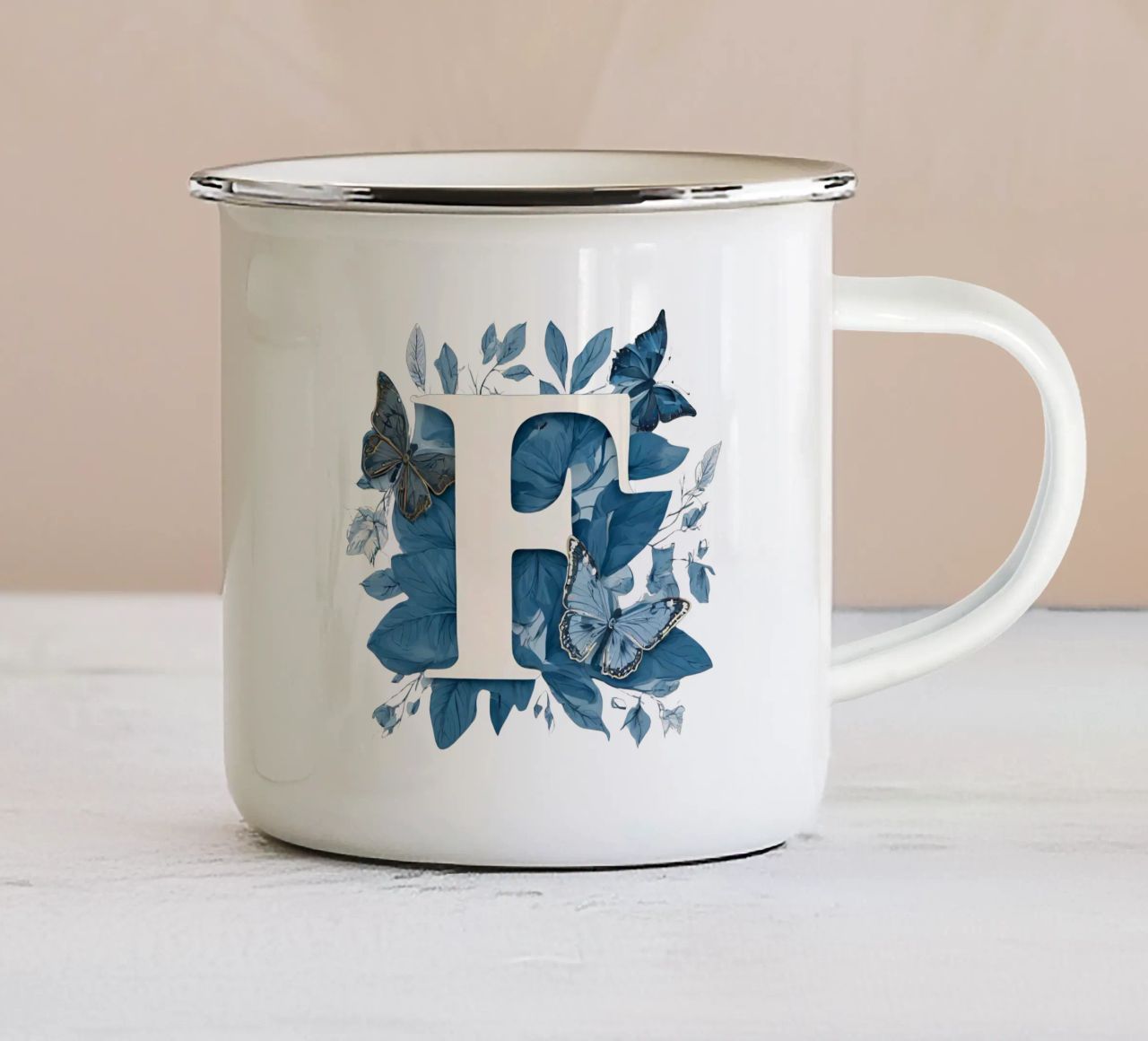 Farfalla blu F tazza in smalto da Shinery