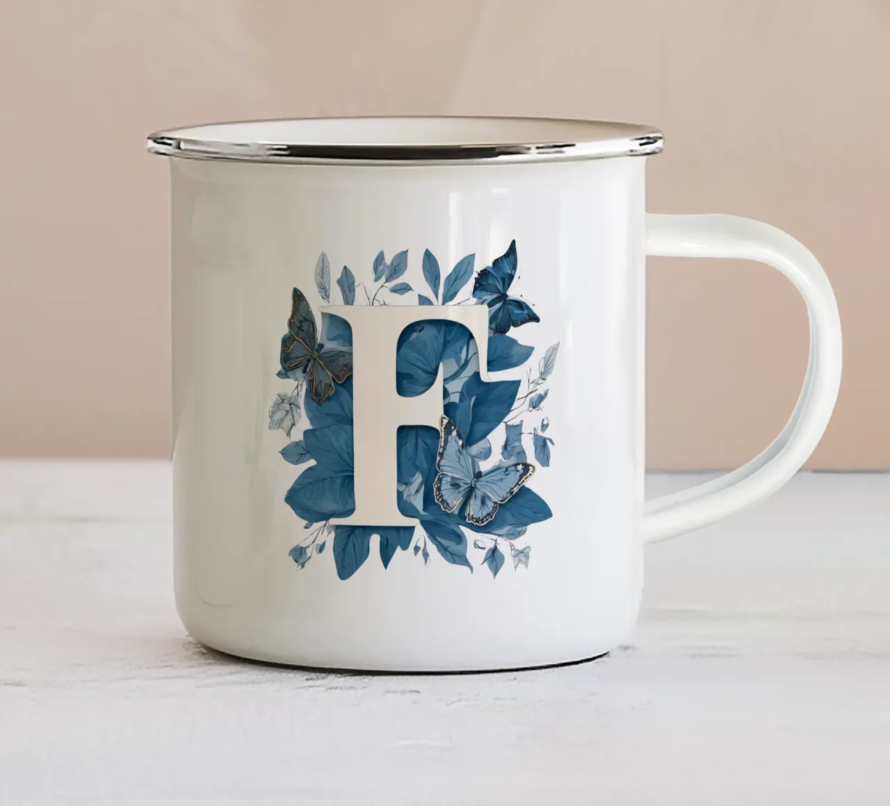 Farfalla blu F tazza in smalto da Shinery