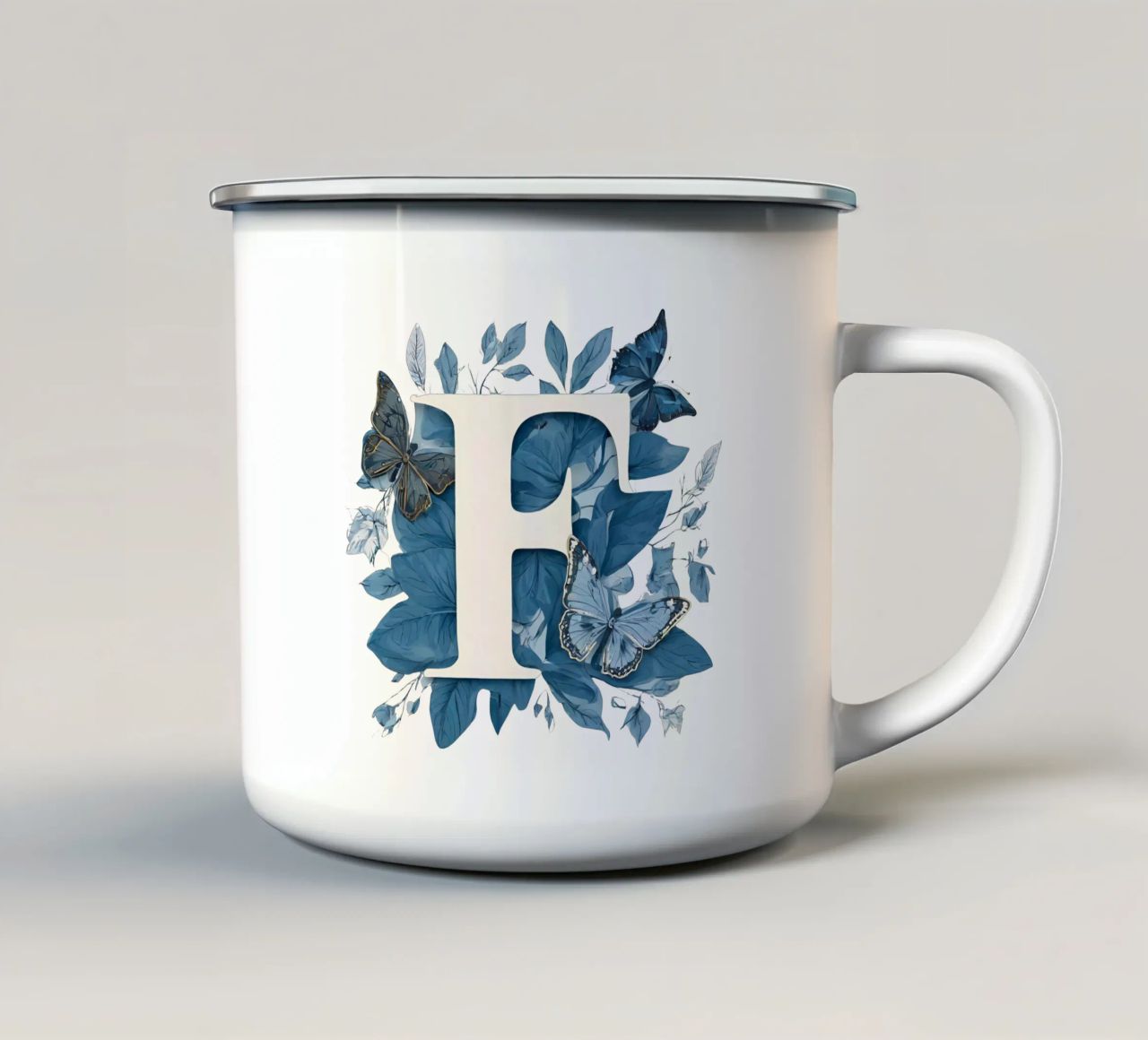 Farfalla blu F tazza in smalto da Shinery