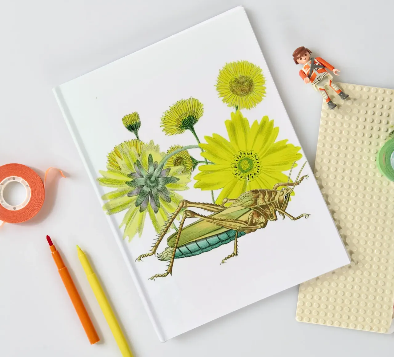 Yellow Flowers and Grasshopper notebook by Rococco LA