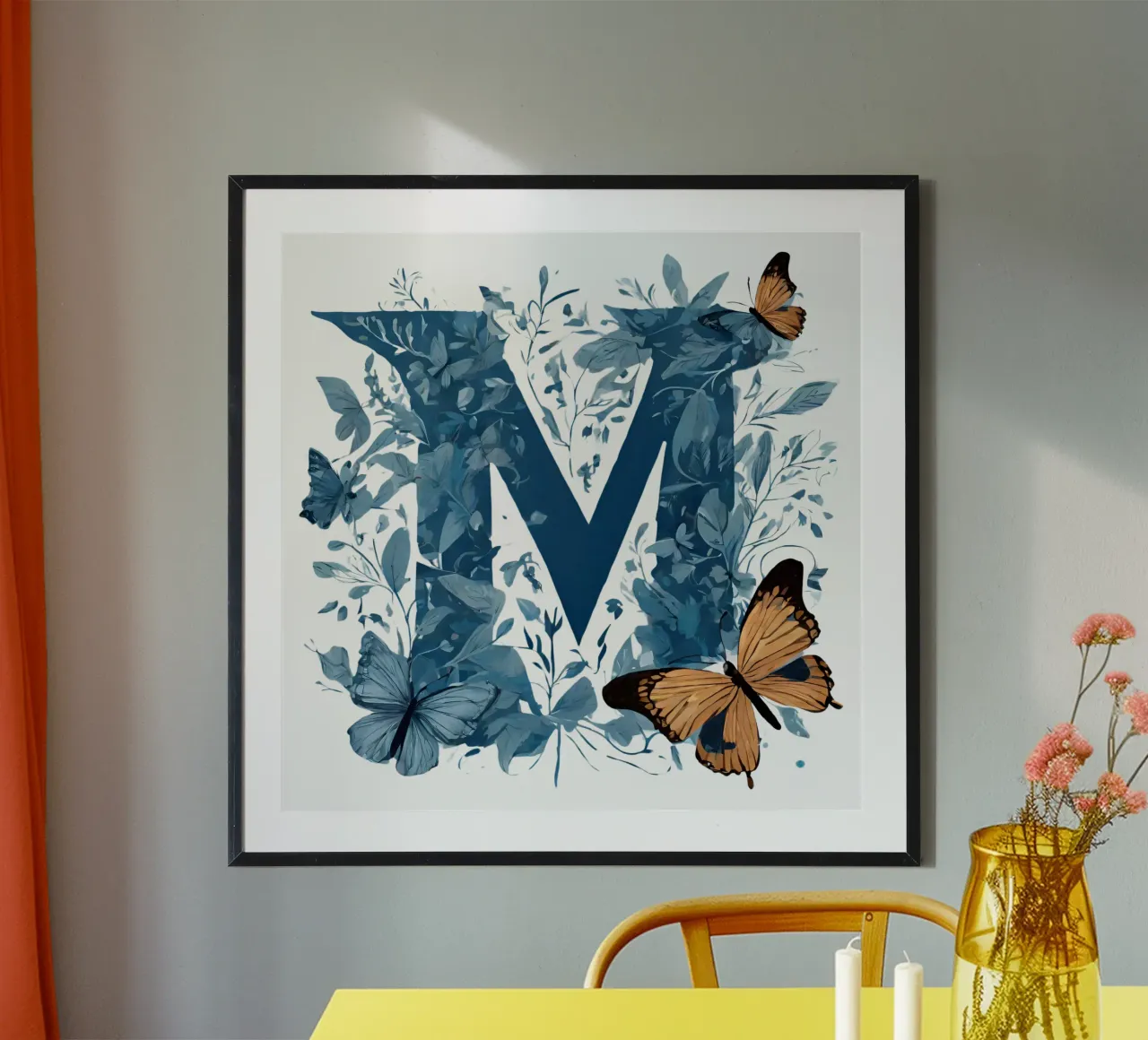 Blue butterfly M poster with aluminum frame by Shinery