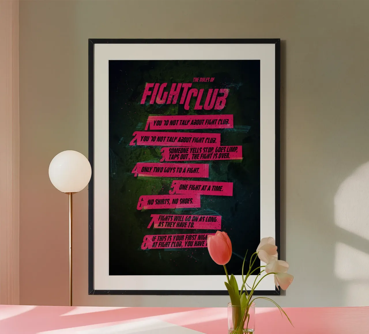 Fight Club Rules poster con telaio in alluminio da nabakumov