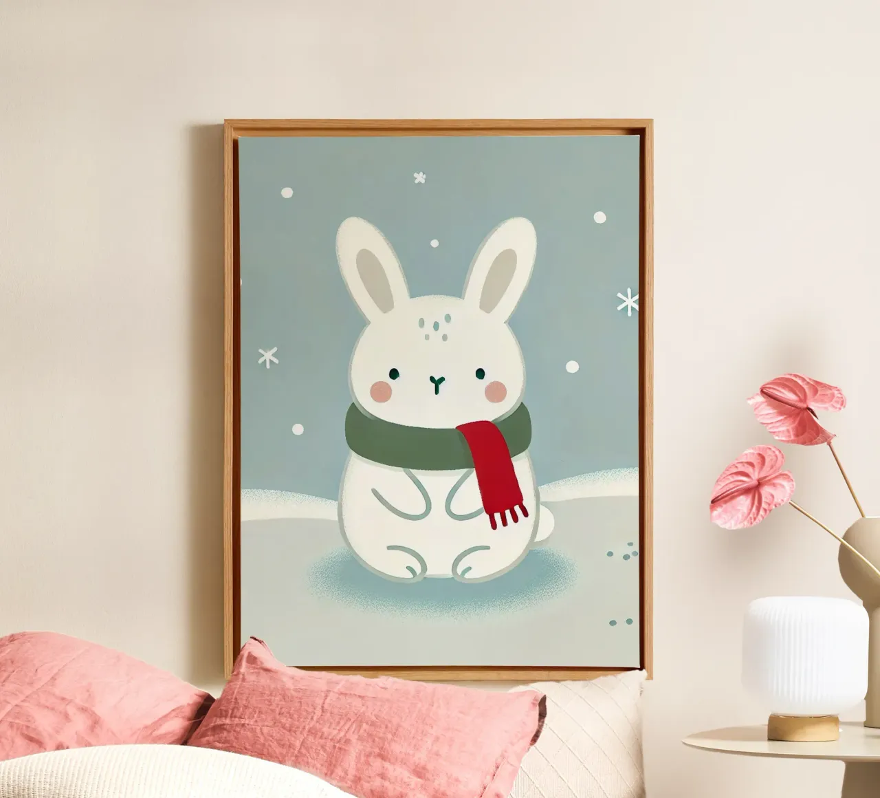 Snow hare with scarf canvas by Alegria Fantasia