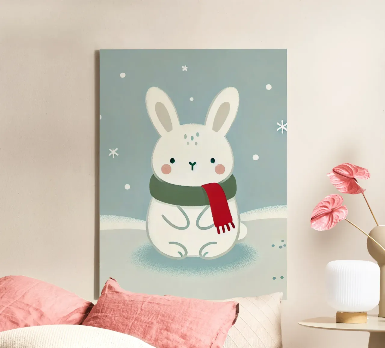 Snow hare with scarf canvas by Alegria Fantasia