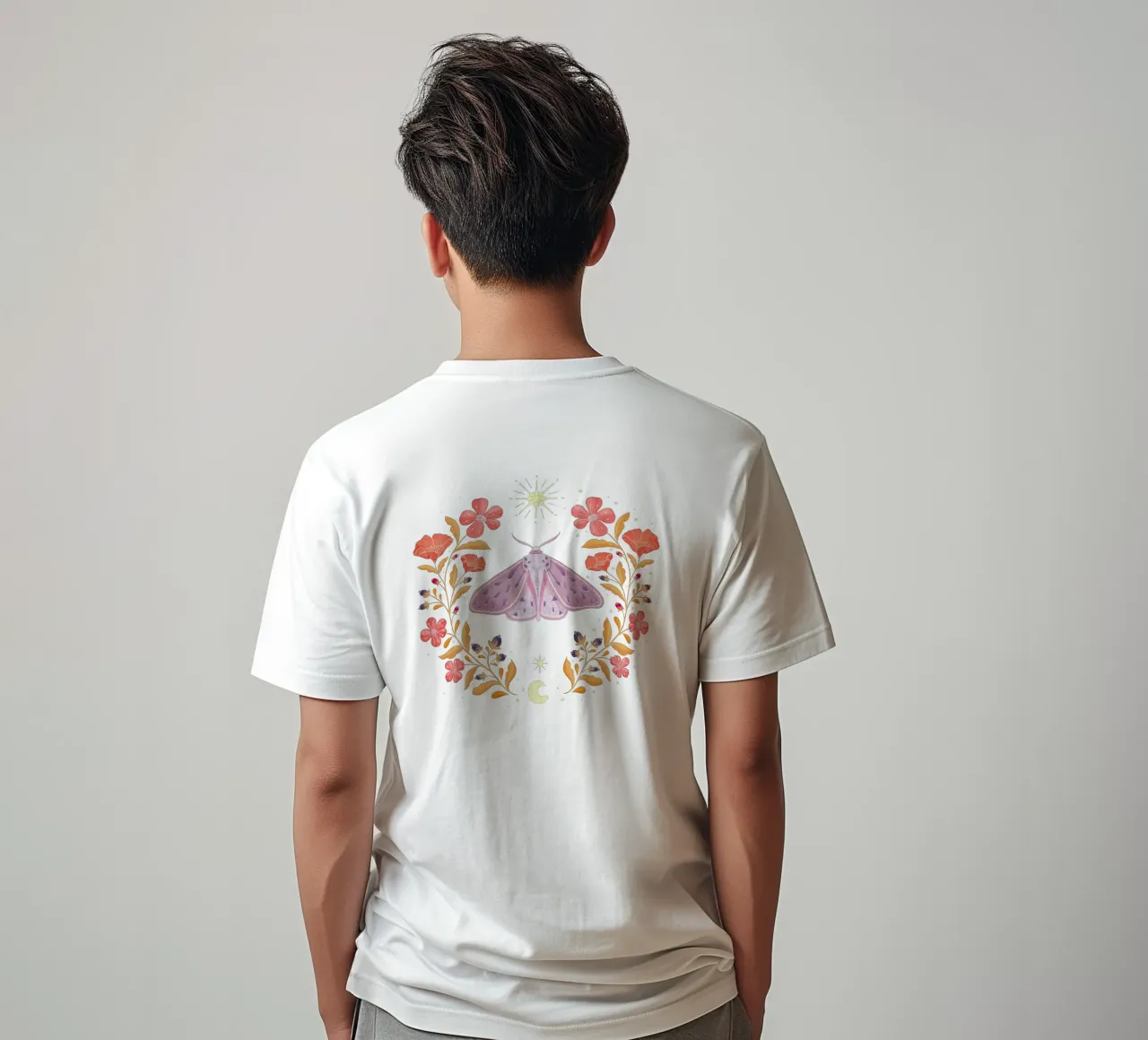 Momento magico con baco da seta, fiori, luna e stelle t-shirt da CalliLetters