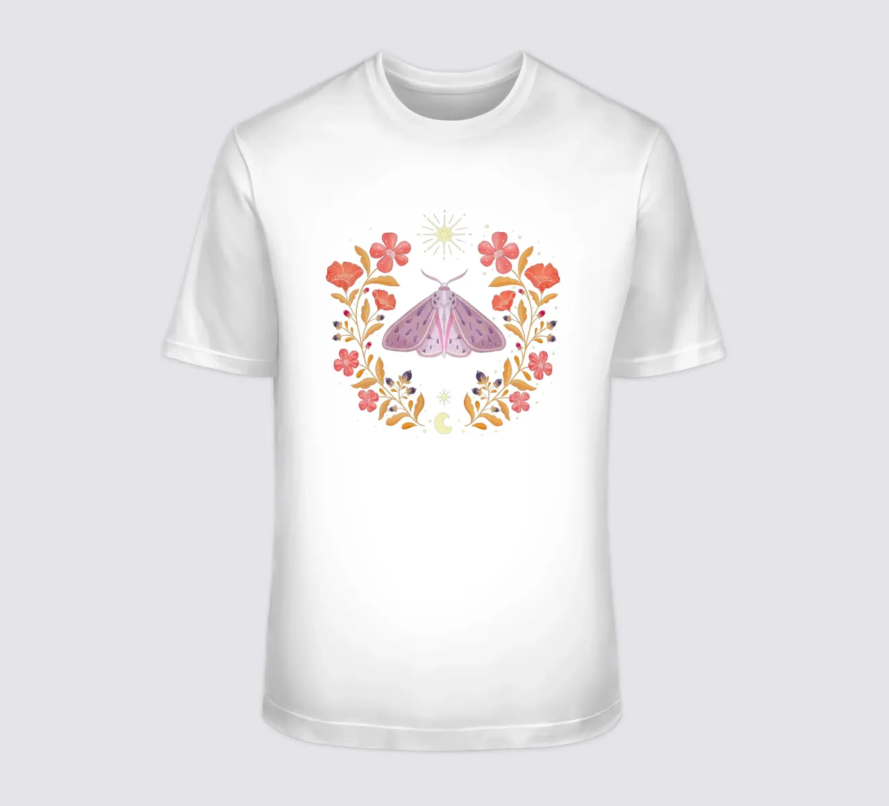 Momento magico con baco da seta, fiori, luna e stelle t-shirt da CalliLetters