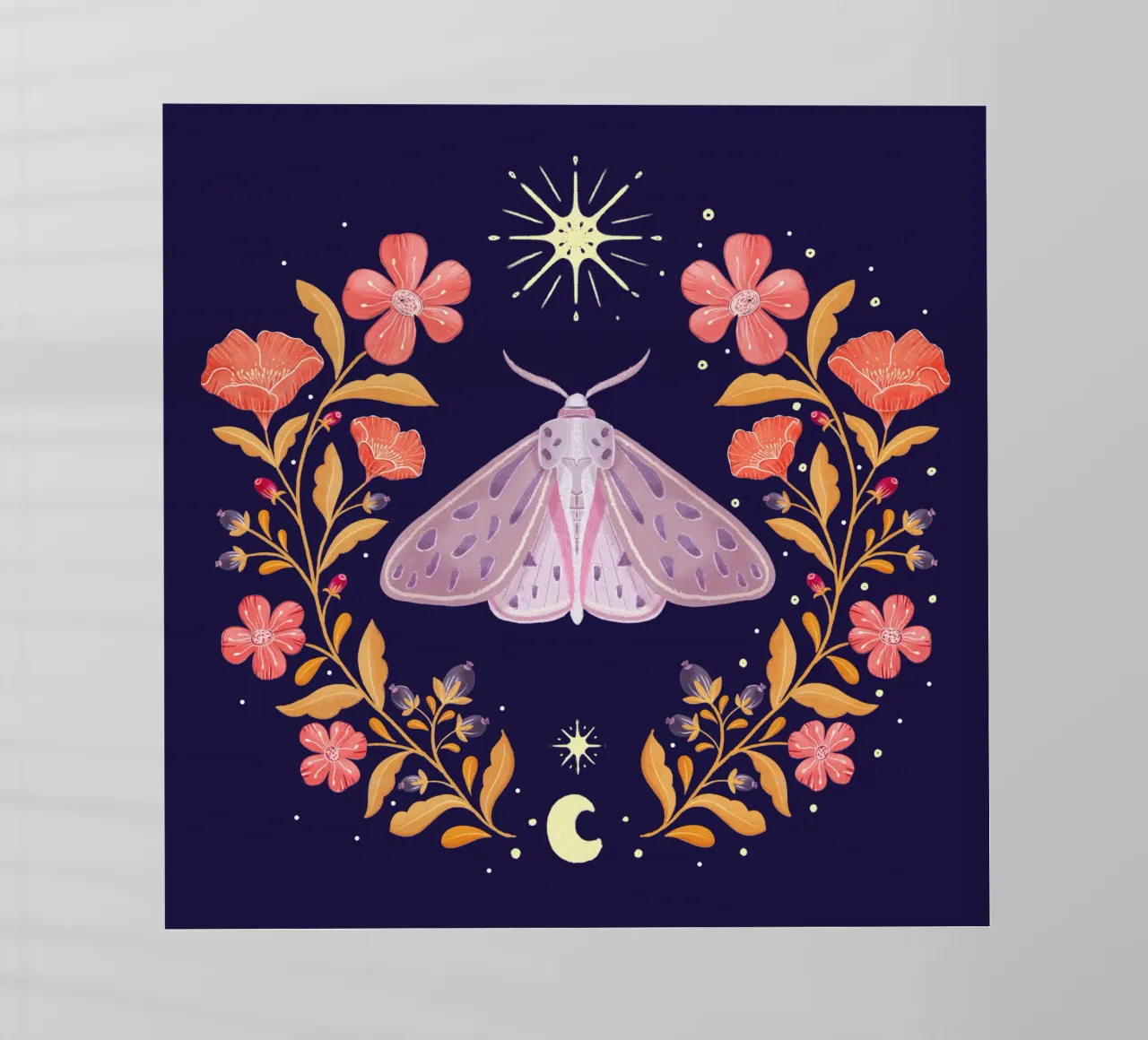 Momento magico con baco da seta, fiori, luna e stelle pellicola backlit da CalliLetters