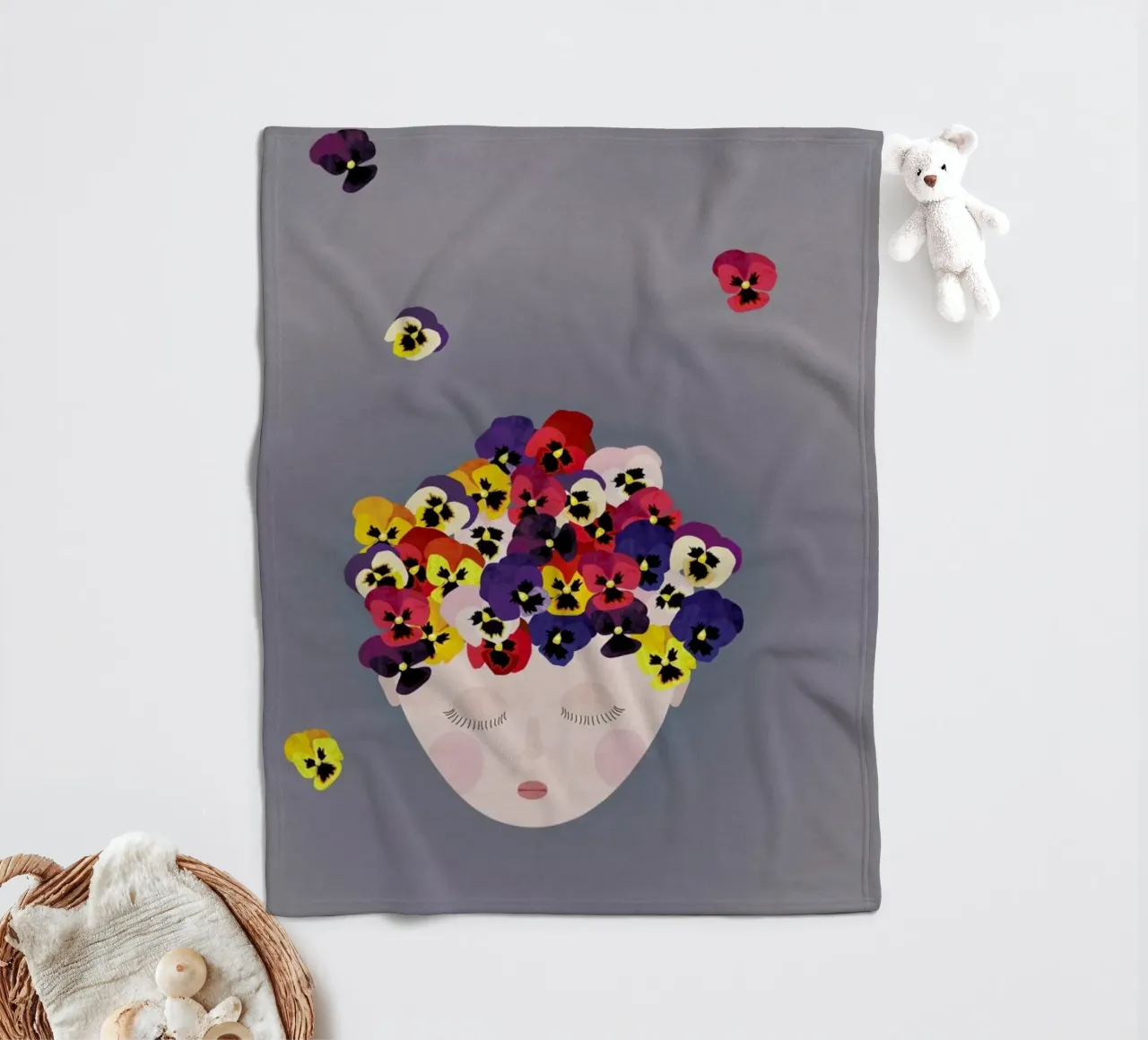 Musings Pansies fleece blanket by Mie Frey Damgaard