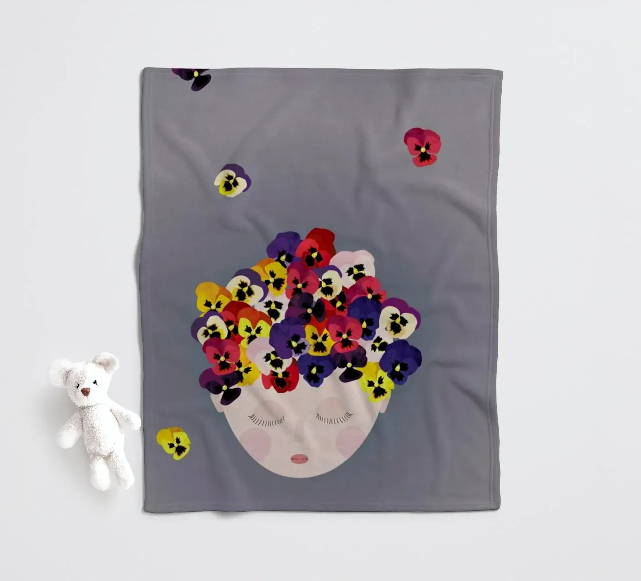 Musings Pansies fleece blanket by Mie Frey Damgaard