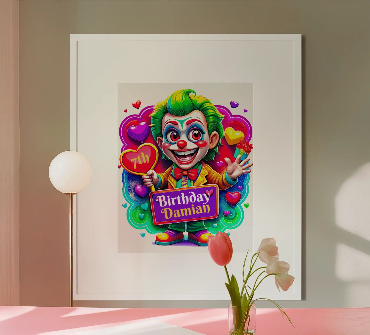 Joker Clown Birthday Kids Holding Ballons - Custom All Text poster by Artnesia