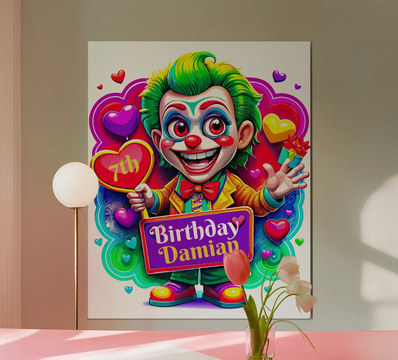 Joker Clown Birthday Kids Holding Ballons - Custom All Text poster by Artnesia