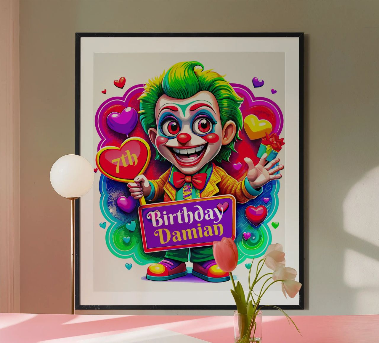 Joker Clown Birthday Kids Holding Ballons - Custom All Text poster by Artnesia