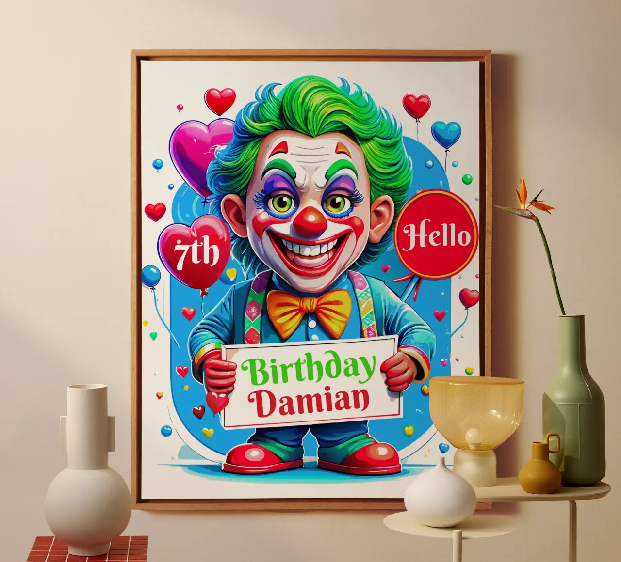 Joker Clown Birthday Kids Holding Ballons - Custom All Text canvas by Artnesia
