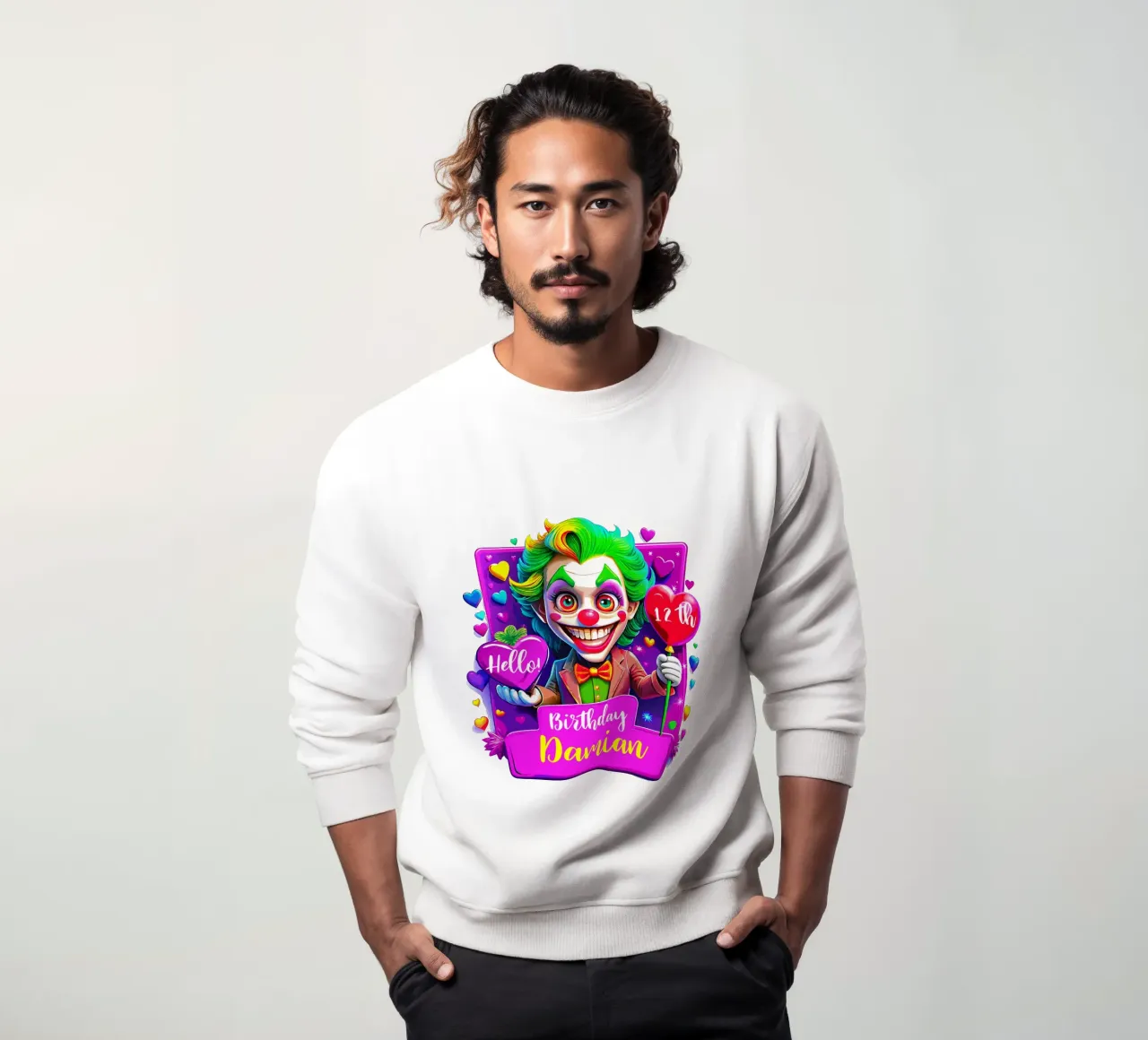 Grappenmaker Clown Verjaardag die Ballonnen vasthoudt - Alle tekst aanpassen sweatshirt van Artnesia
