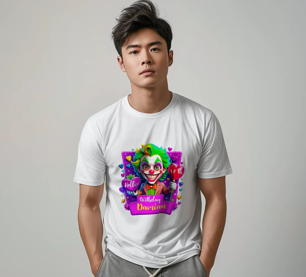 Joker Payaso Cumpleaños Sosteniendo Globos - Personalizar Todo el Texto camiseta de Artnesia
