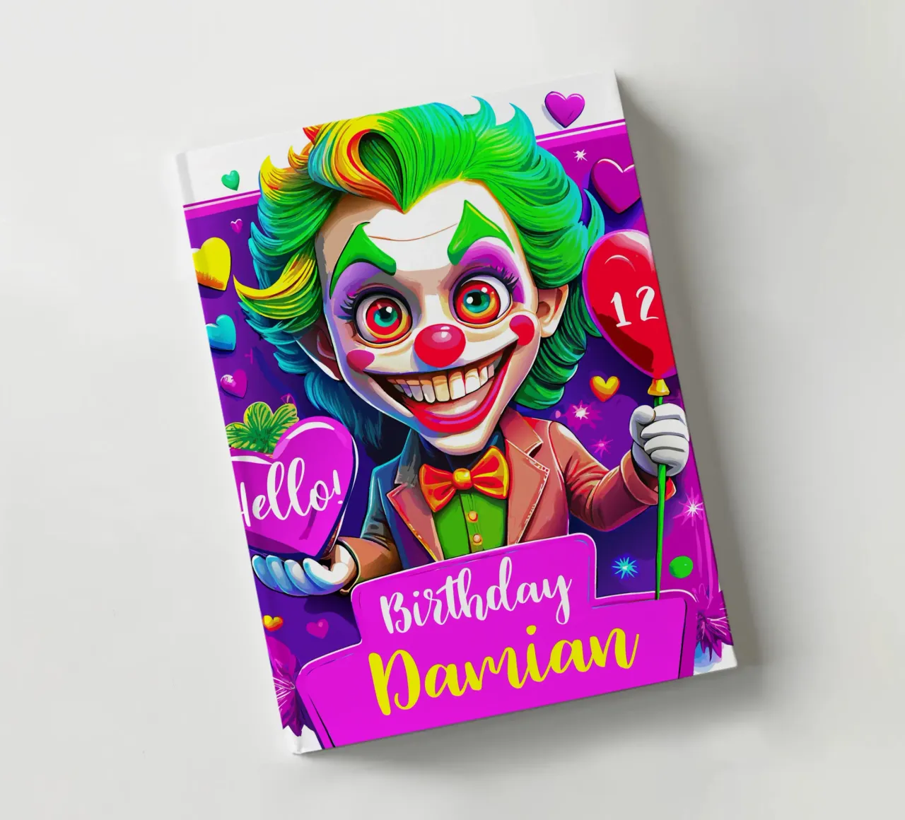 Joker Clown Birthday Holding Ballons - Custom All Text notebook by Artnesia