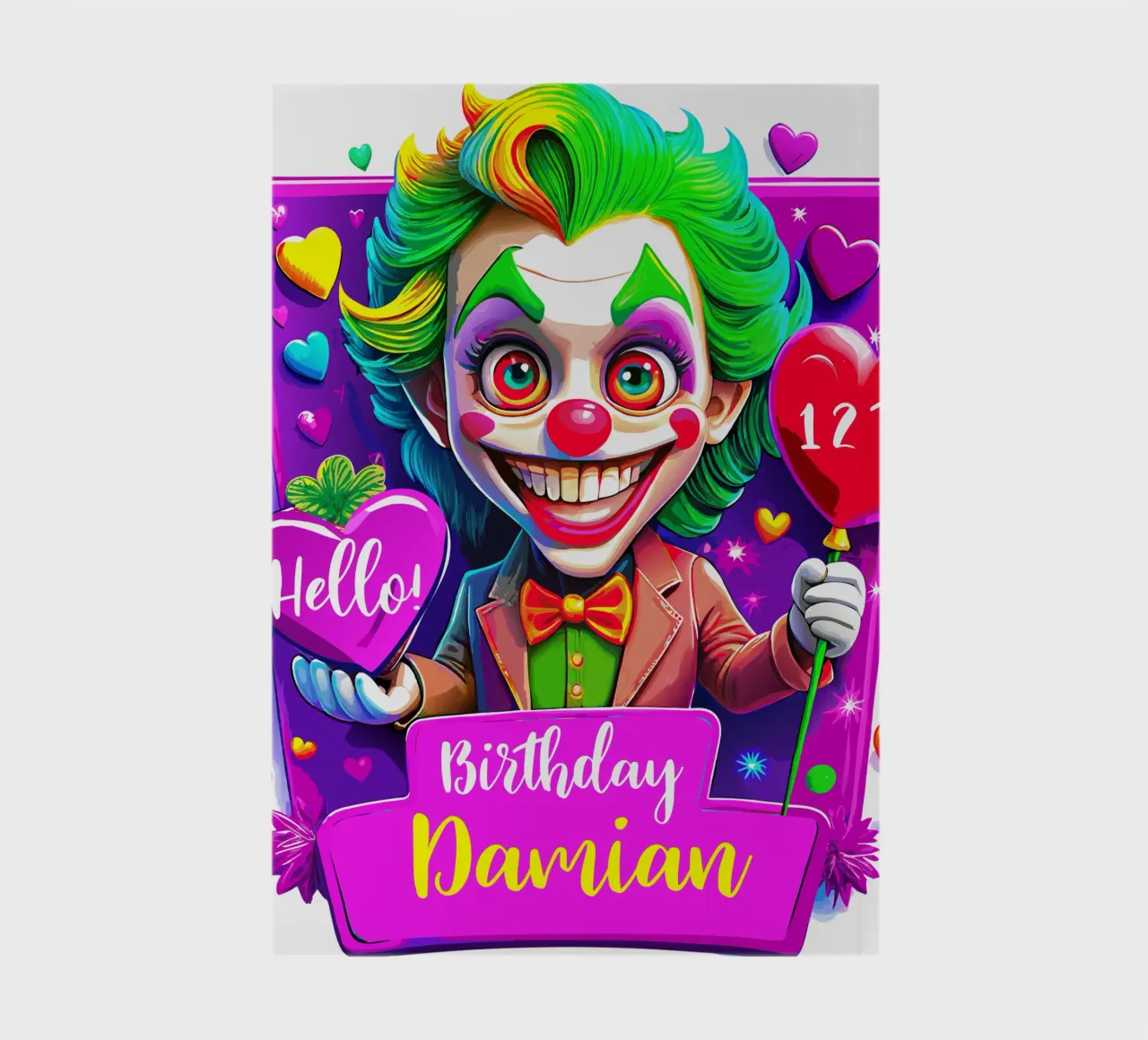 Joker Clown Birthday Holding Ballons - Custom All Text notebook by Artnesia