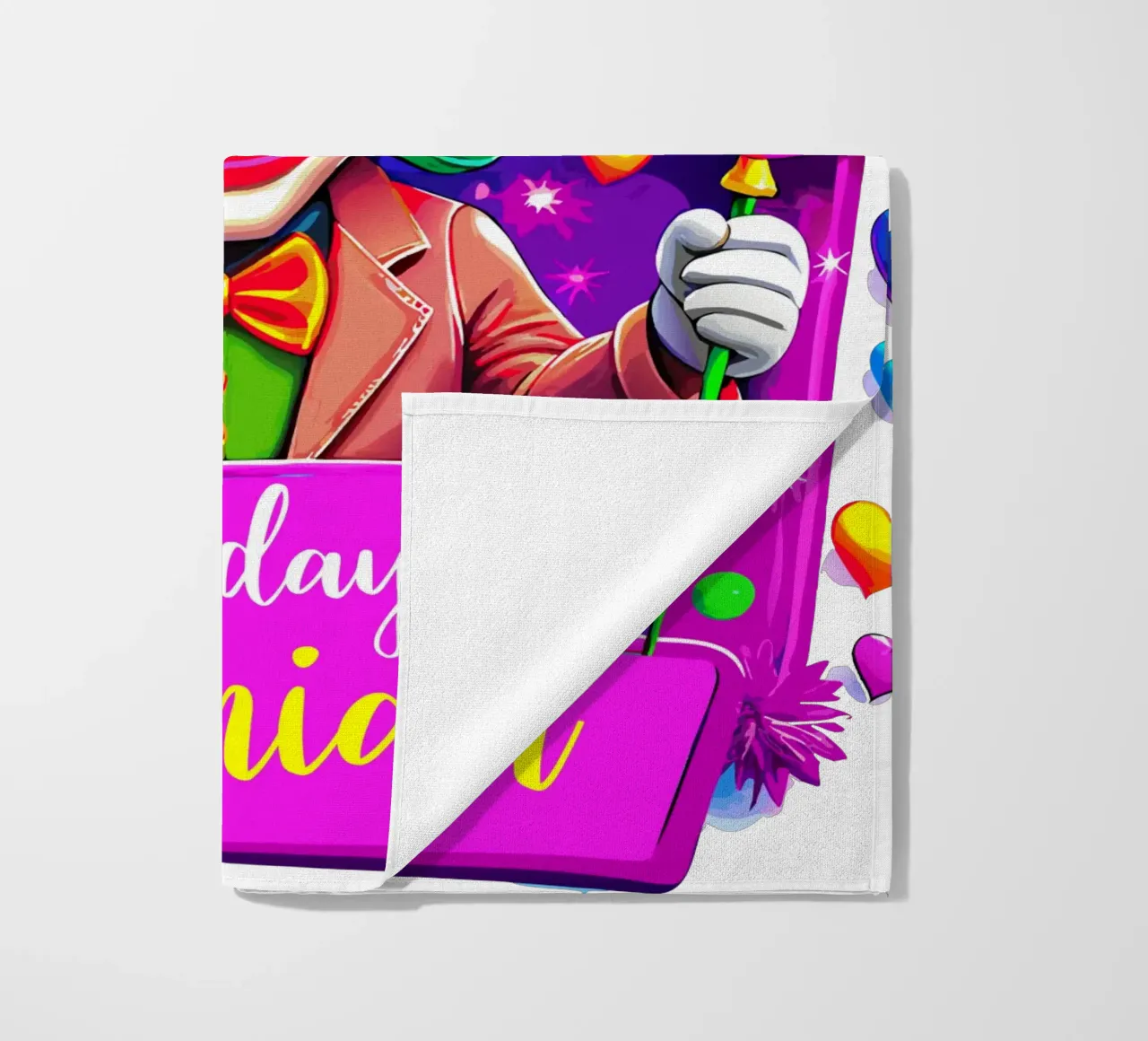 Joker Clown di compleanno con palloncini in mano - Personalizzato tutto il testo telo mare da Artnesia