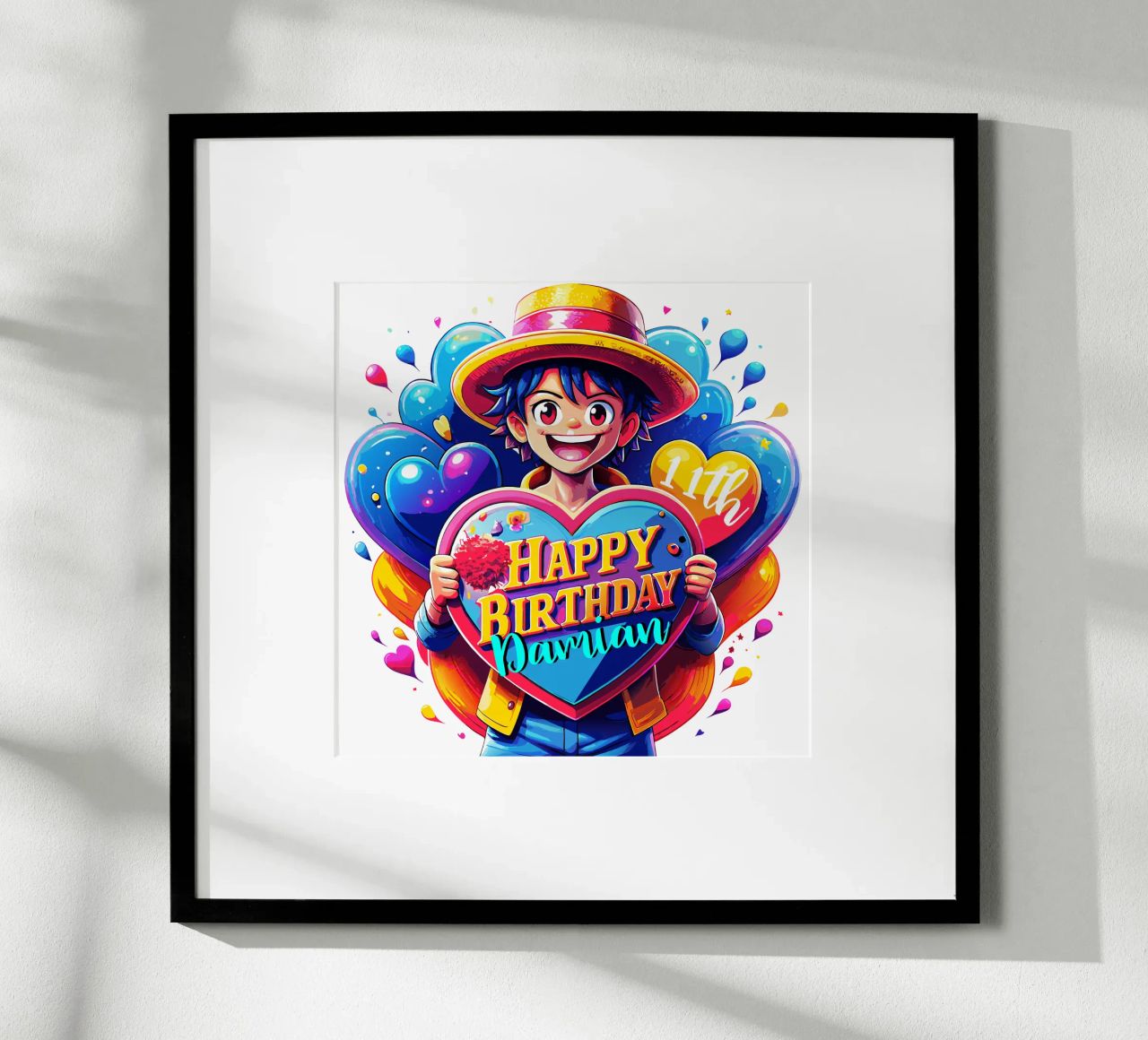 Luffy Anime Birthday Holding Love Sign - Custom Name and Age poster by Artnesia