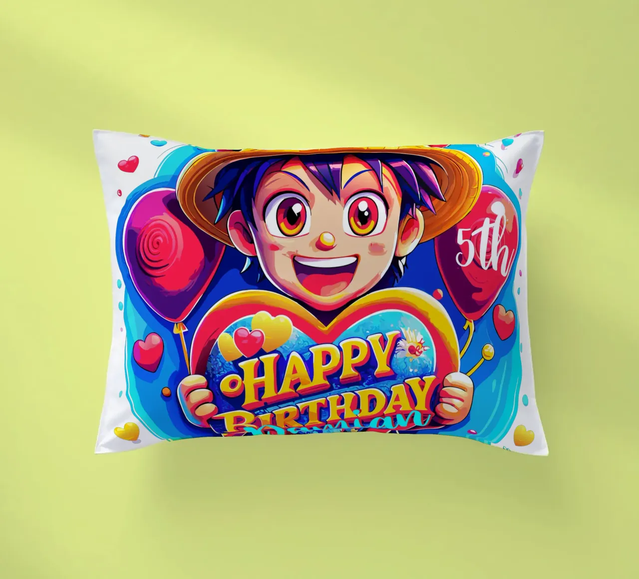 Palloncino con cuore in mano per il compleanno di Luffy Anime - Testo personalizzato cuscino da Artnesia