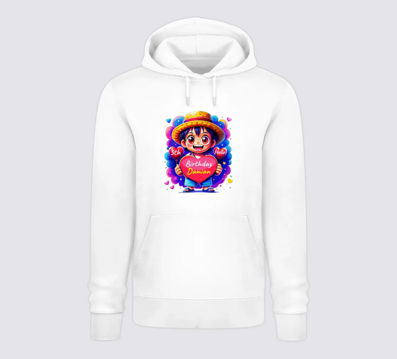 Luffy Anime Birthday Holding Heart Balloon - Custom All Text felpa con cappuccio da Artnesia