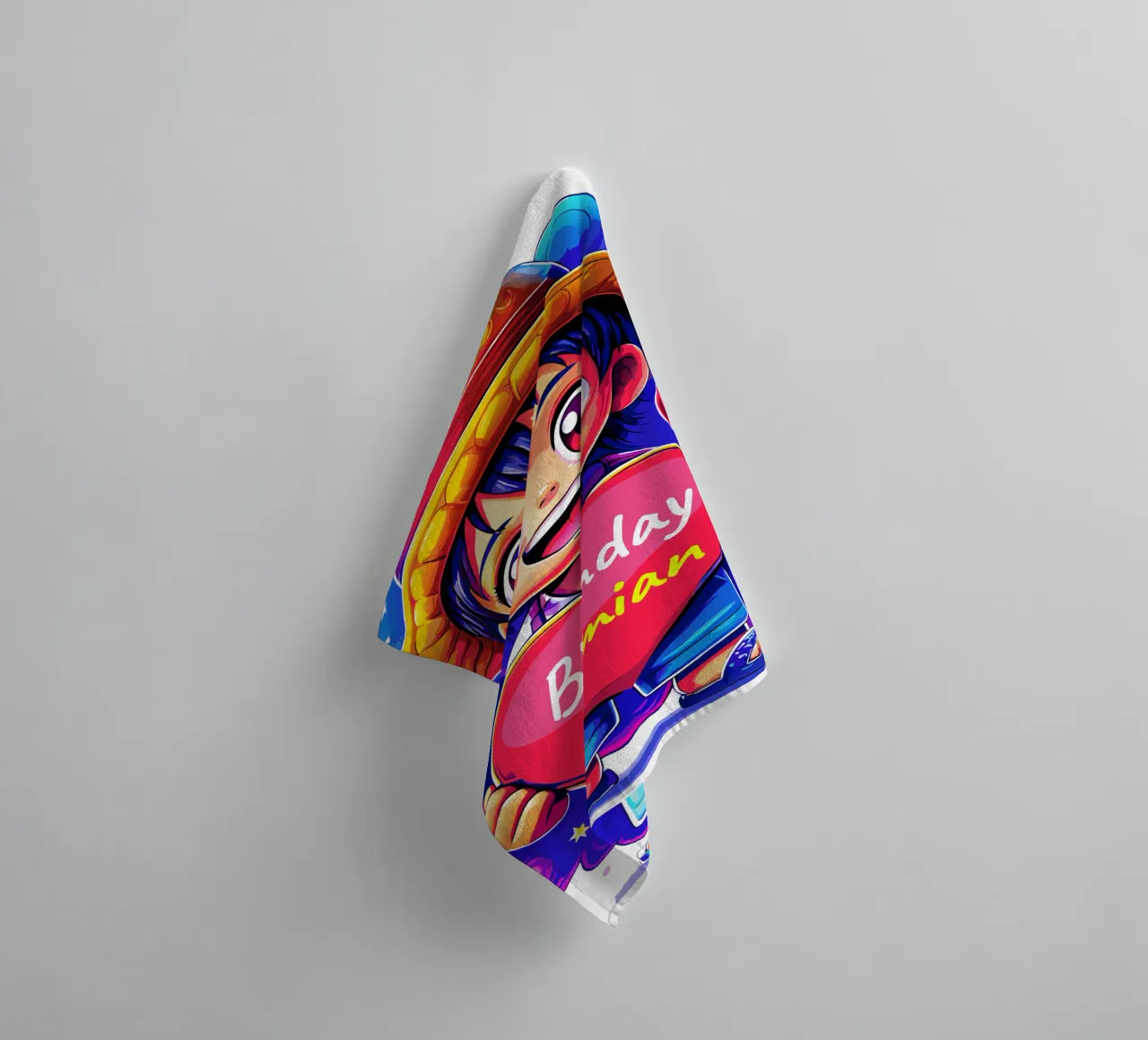 Luffy Anime Birthday Holding Heart Balloon - Custom All Text towel by Artnesia