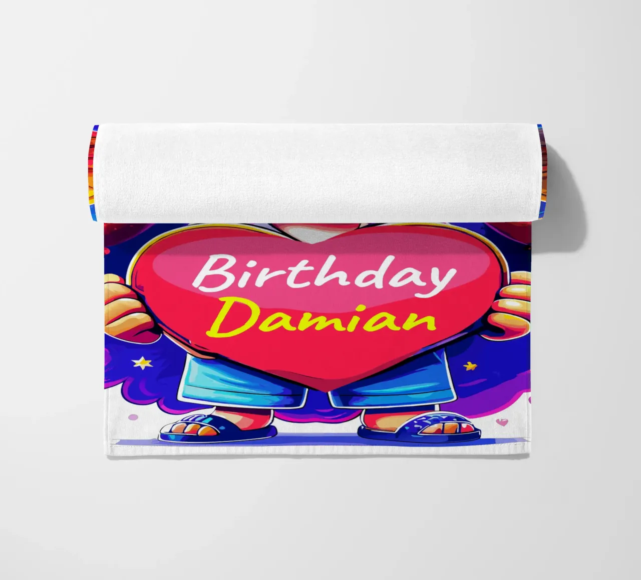 Luffy Anime Birthday Holding Heart Balloon - Custom All Text Strandtuch von Artnesia