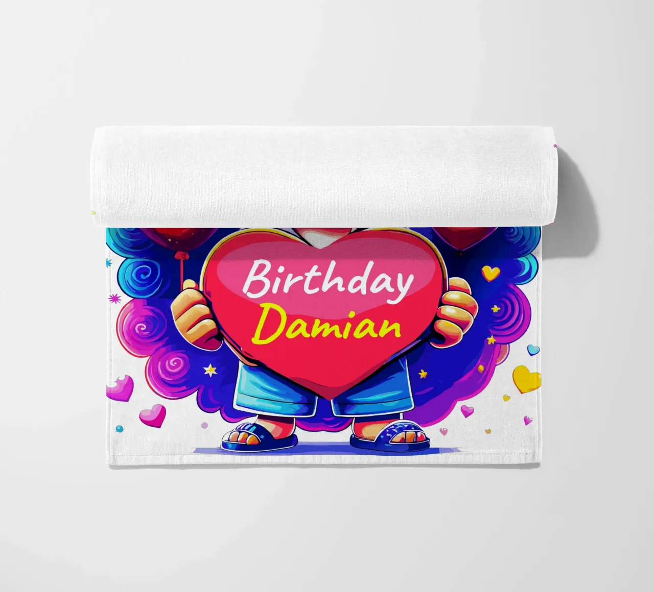 Luffy Anime Birthday Holding Heart Balloon - Custom All Text Strandtuch von Artnesia