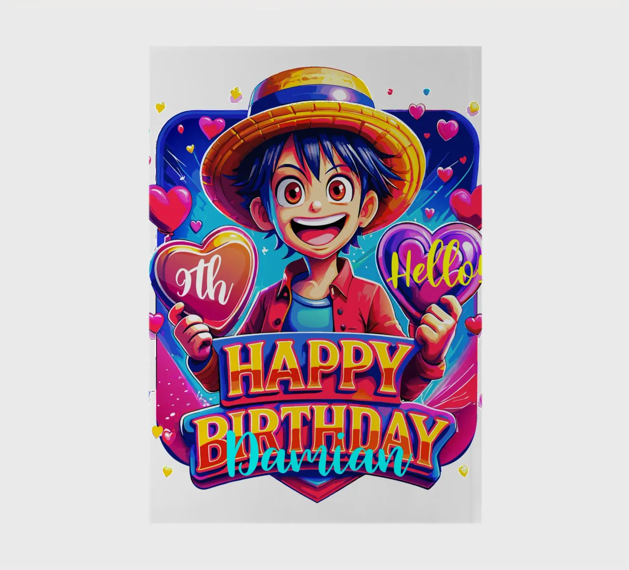 Luffy Anime Birthday Kids - Custom Name and Age notebook by Artnesia