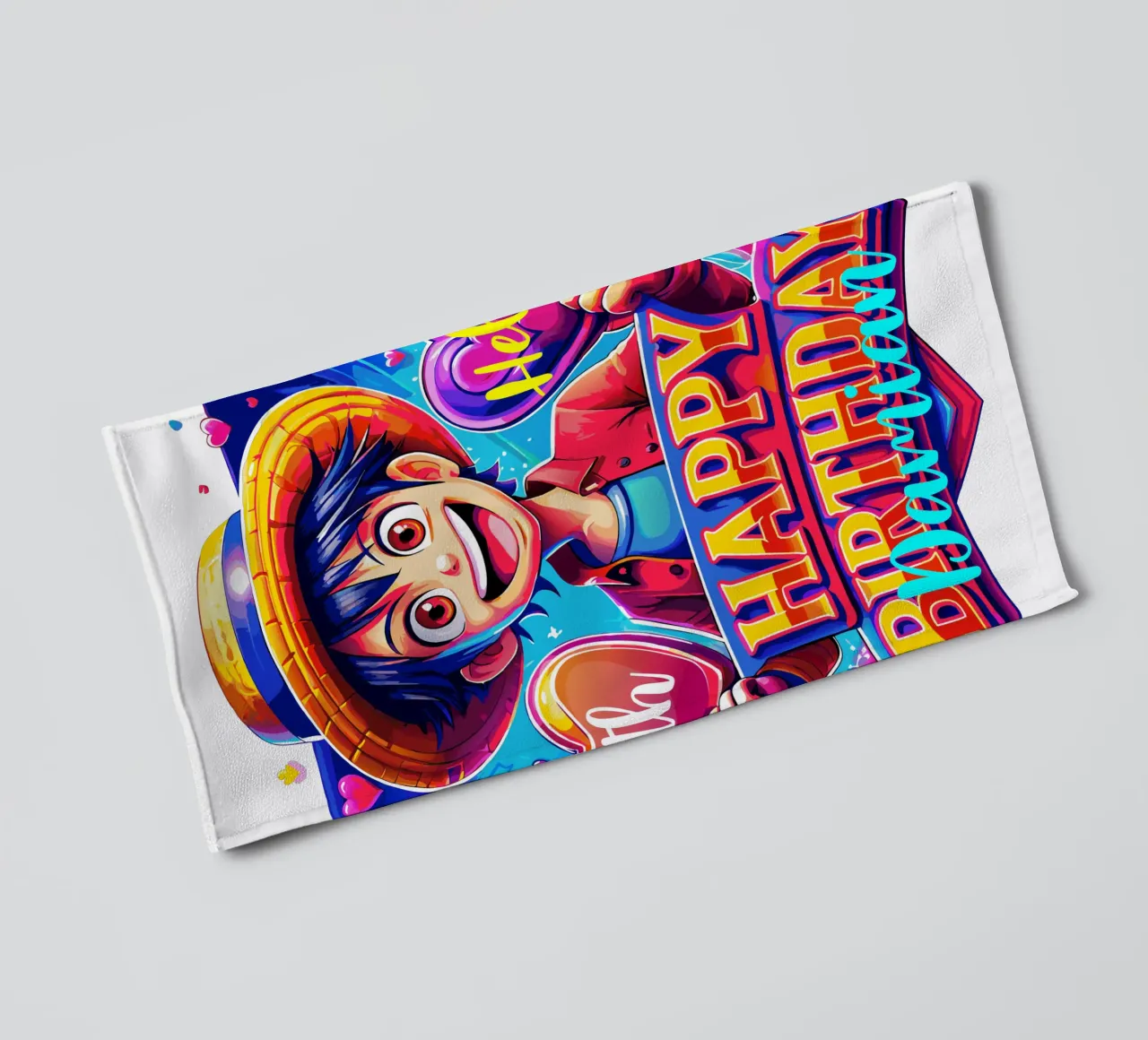 Luffy Anime Birthday Kids - Custom Name and Age towel by Artnesia