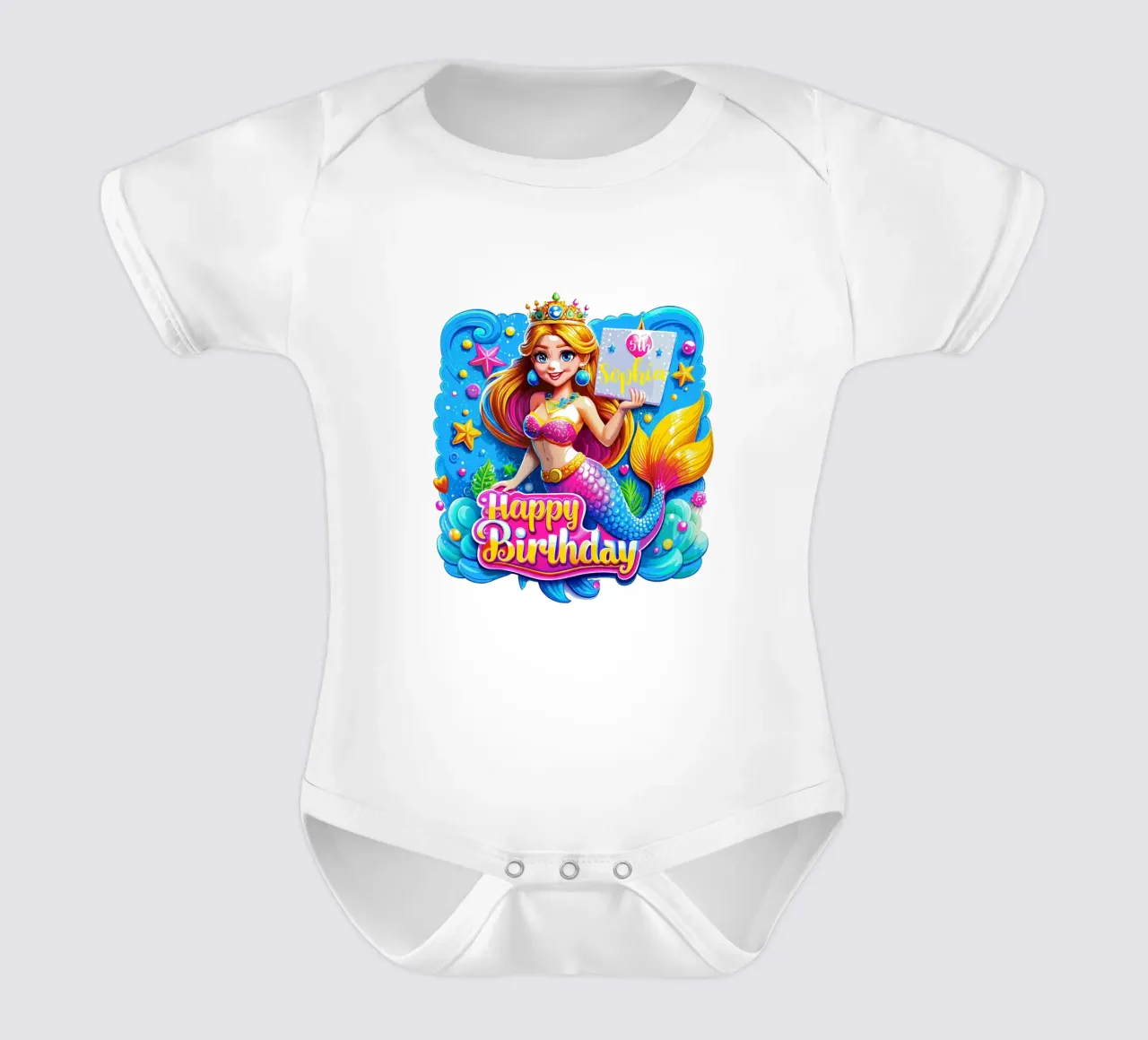 Magical Mermaid Birthday Delight - Custom Name and Age short-sleeve baby romper by Artnesia