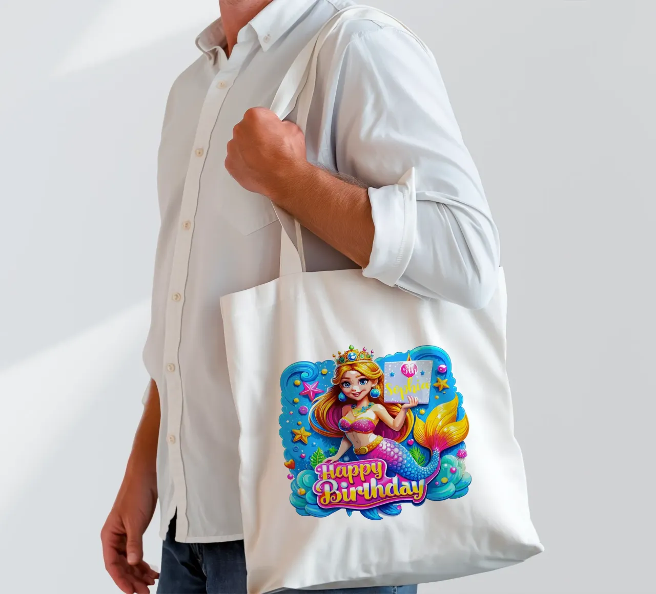 Magical Mermaid Birthday Delight - Custom Name and Age tote bag by Artnesia