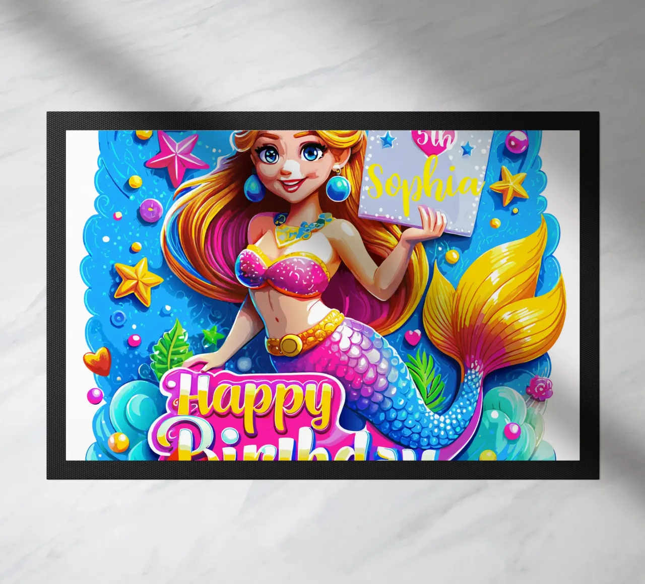 Magical Mermaid Birthday Delight - Custom Name and Age doormat by Artnesia