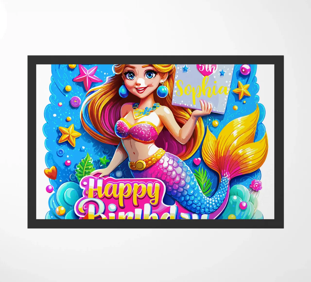 Magical Mermaid Birthday Delight - Custom Name and Age doormat by Artnesia