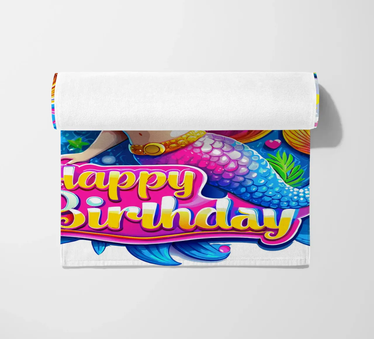 Magical Mermaid Birthday Delight - Custom Name and Age beach towel by Artnesia