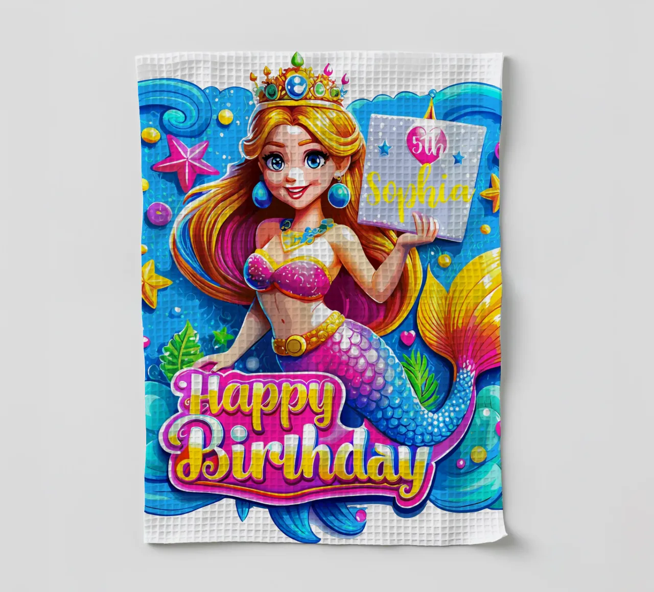 Magical Mermaid Birthday Delight - Custom Name and Age tea towel by Artnesia