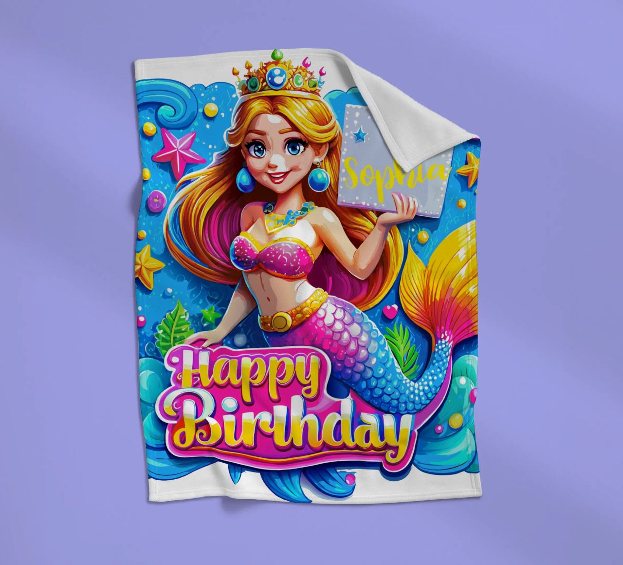 Delizia di compleanno della sirena magica - Nome ed età personalizzati coperta in pile da Artnesia