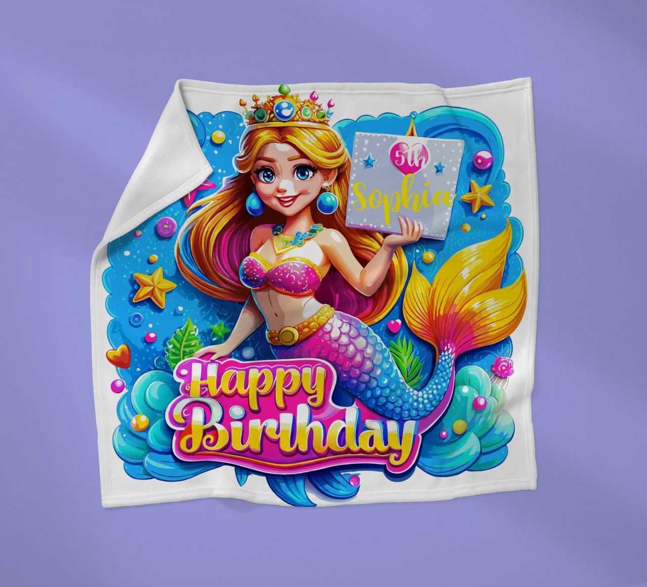 Delizia di compleanno della sirena magica - Nome ed età personalizzati coperta in pile da Artnesia