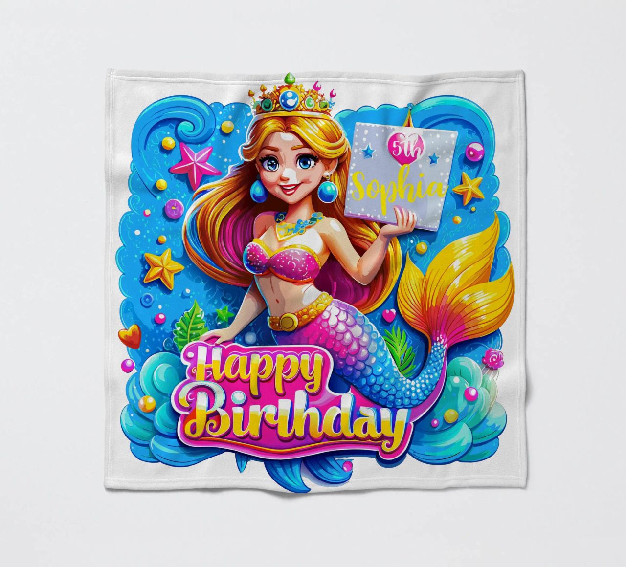 Delizia di compleanno della sirena magica - Nome ed età personalizzati coperta in pile da Artnesia