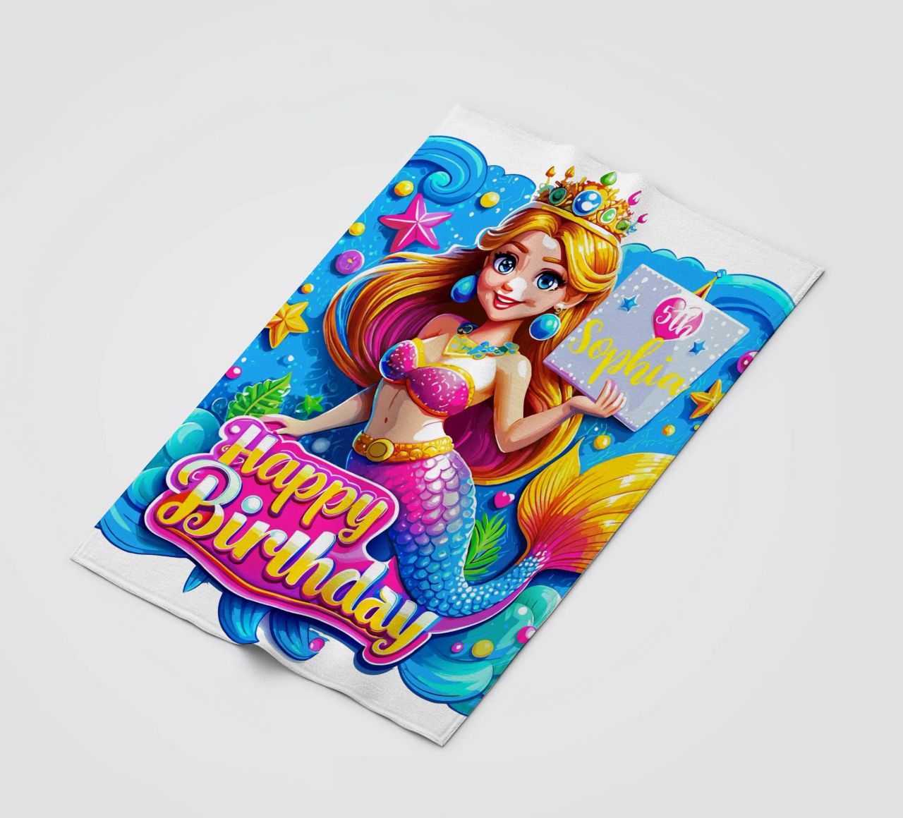 Delizia di compleanno della sirena magica - Nome ed età personalizzati coperta in pile da Artnesia