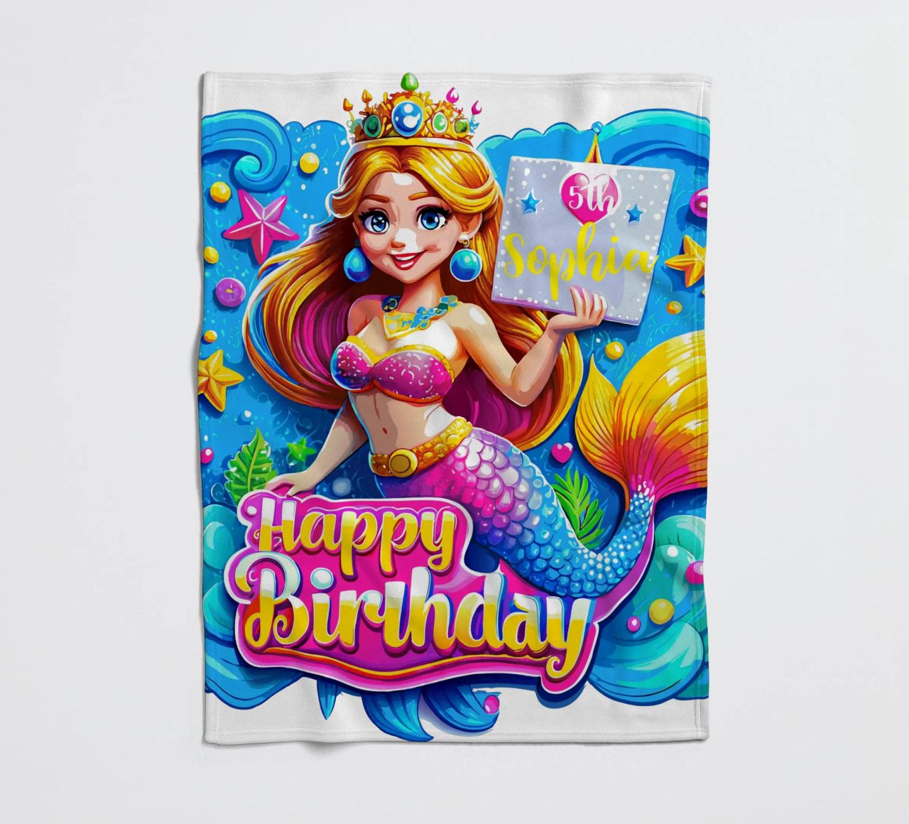 Delizia di compleanno della sirena magica - Nome ed età personalizzati coperta in pile da Artnesia