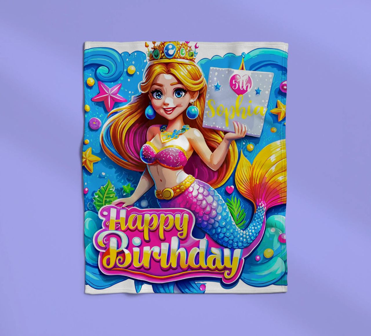 Delizia di compleanno della sirena magica - Nome ed età personalizzati coperta in pile da Artnesia