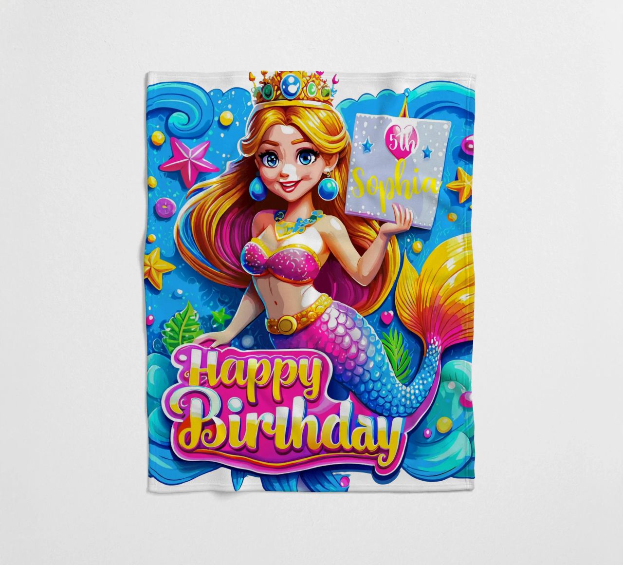 Delizia di compleanno della sirena magica - Nome ed età personalizzati coperta in pile da Artnesia